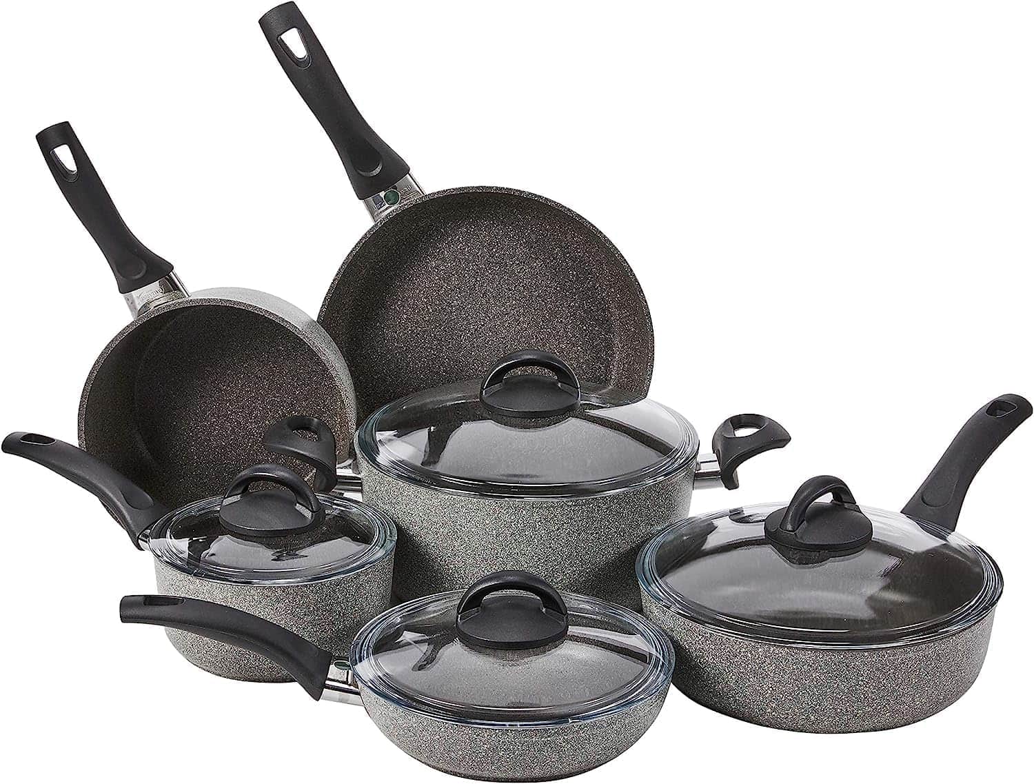 Bazova Healthy Ceramic Cookware Set,No Teflon,10-Pcs Nonstick Pots and Pans  Set with Removable Handles,Space Saving Kitchen Cookware Set,Stain 