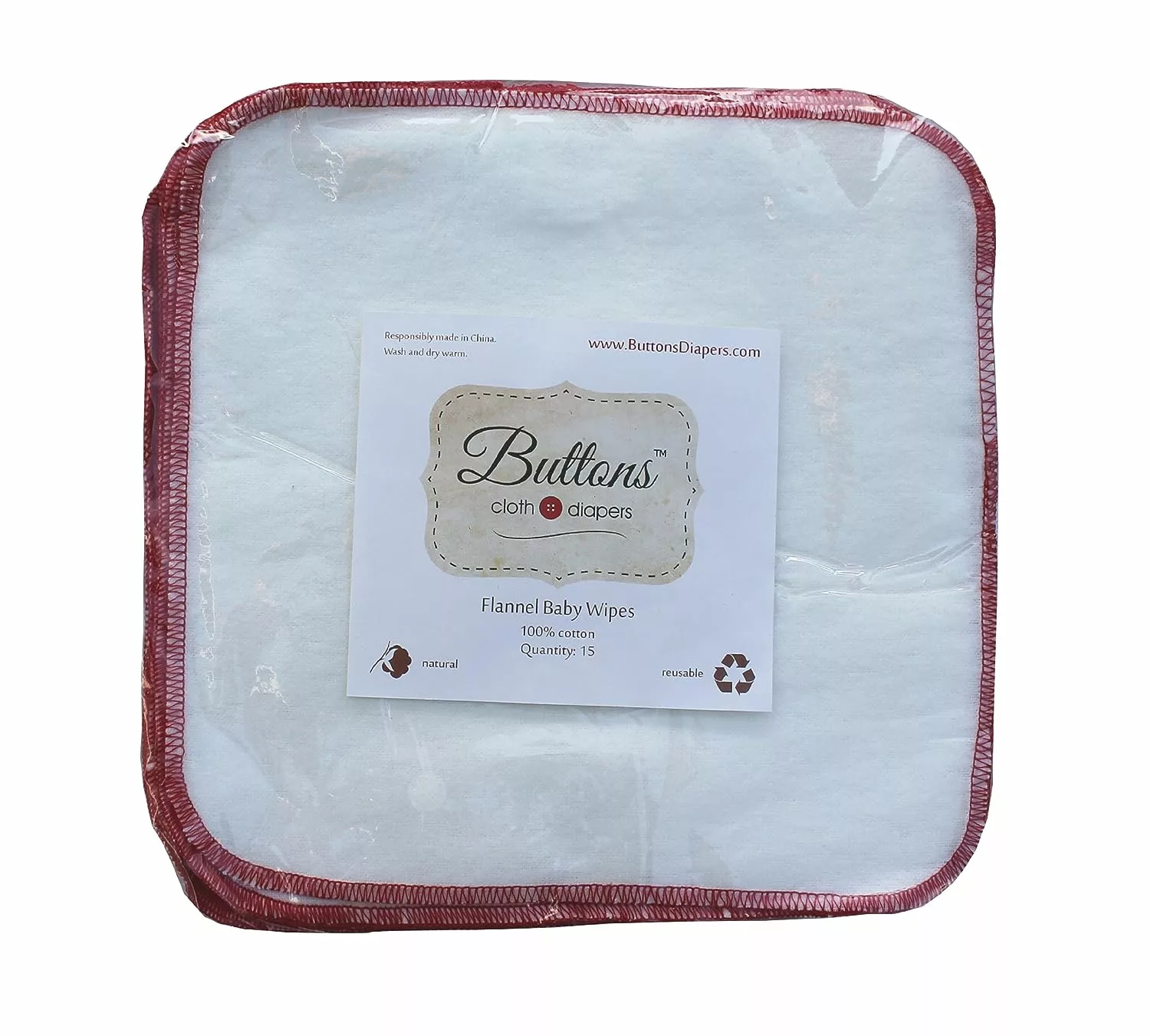 Buttons Diapers Buttons Flannel Baby Wipes - 15 Pack (Red)