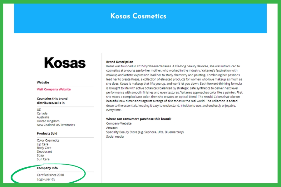 Kosas Certifications  
